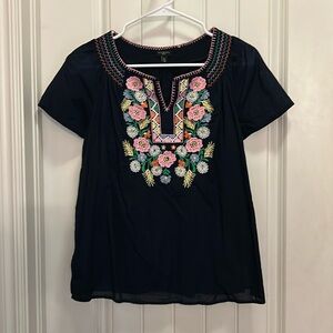 Talbots petite M navy embroidered shirt